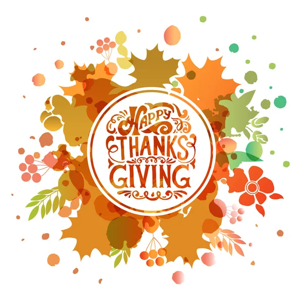 Happy Thanksgiving Day watercolor logotype, badge and icon — Stock vektor