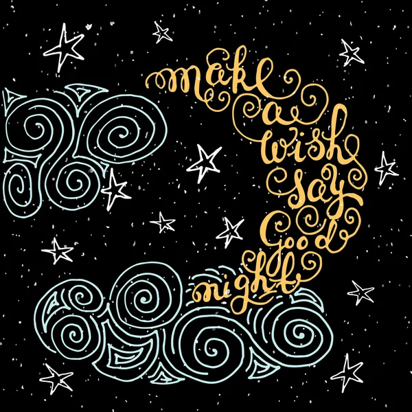 Romantikus idézet "Make a wish jó éjt" — Stock Vector