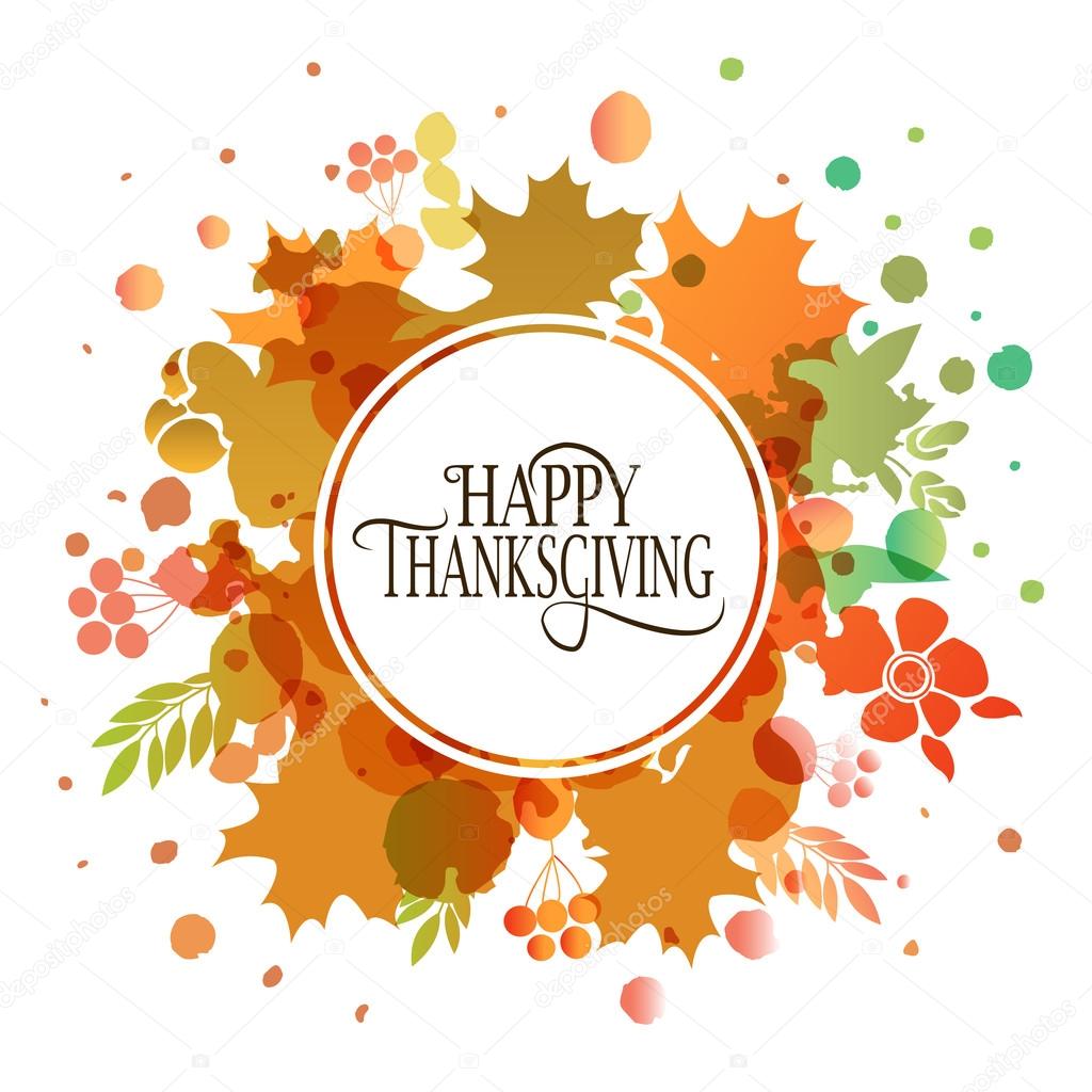 Happy Thanksgiving Day watercolor logotype, badge and icon