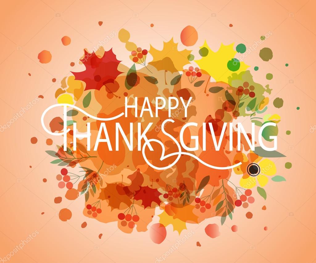 Watercolor design style Happy Thanksgiving Day logotype, badge and icon. Happy Thanksgiving Day logo template. Thanksgiving Day card template. Happy Thanksgiving banner, flyer