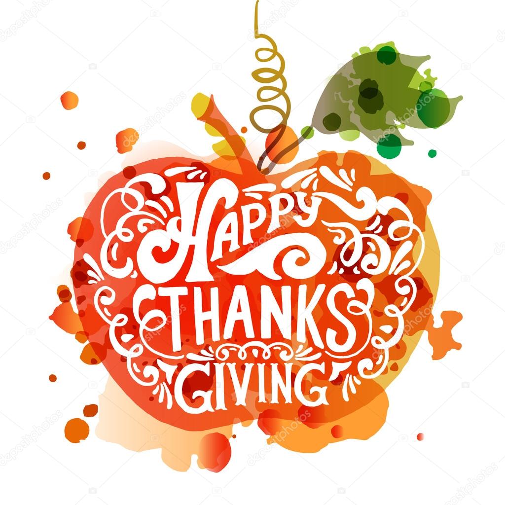 Watercolor design style Happy Thanksgiving Day logotype, badge and icon. Happy Thanksgiving Day logo template. Thanksgiving Day card template. Happy Thanksgiving banner, flyer