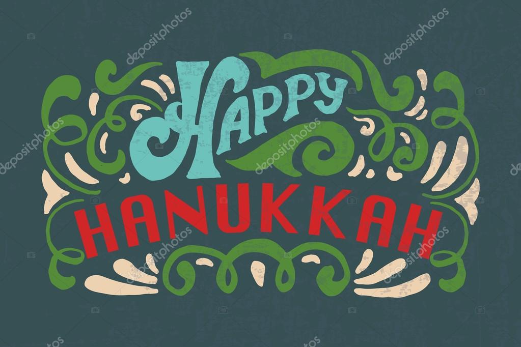 Hand sketched Happy Hanukkah logotype, badge and icon typography. Hand drawn lettering of happy Hanukkah logo template. Happy Hanukkah card template. Happy Hanukkah banner, flyer