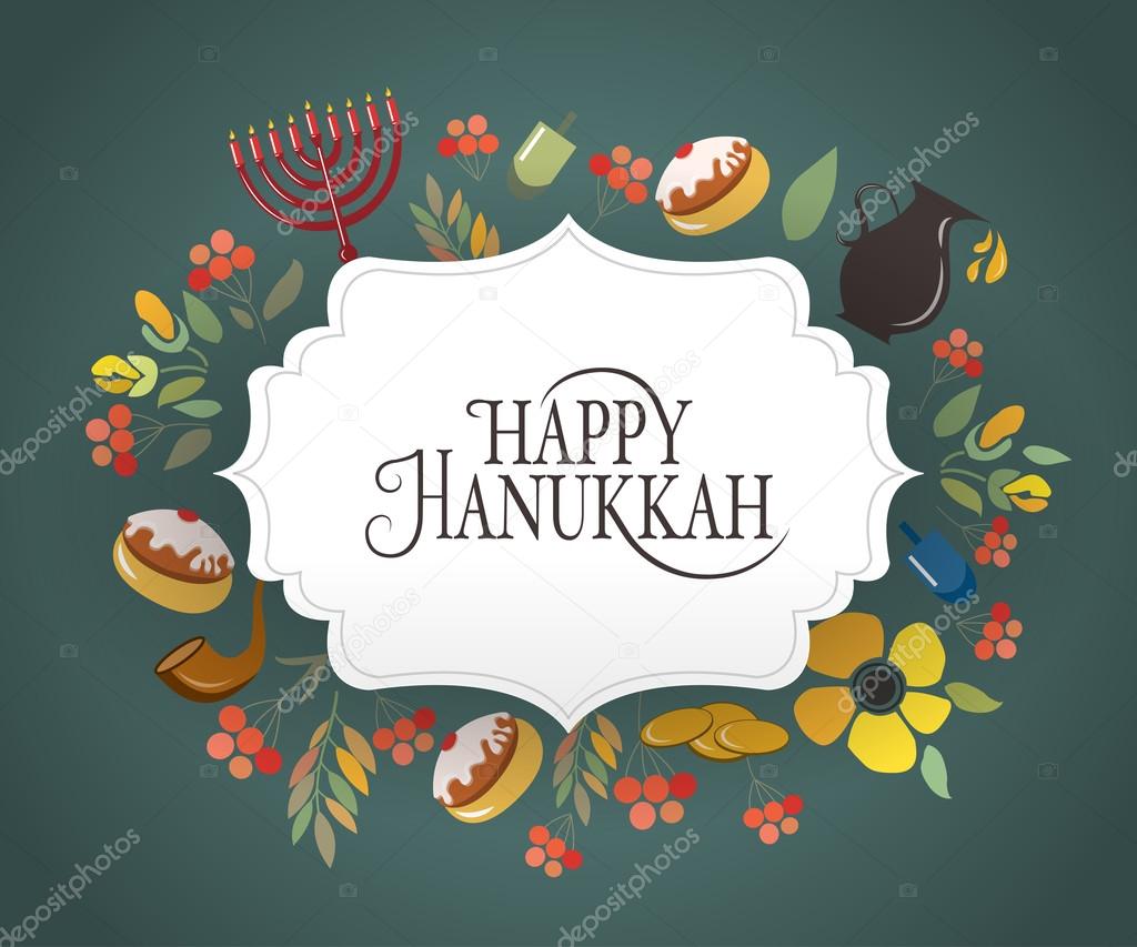 Hand sketched Happy Hanukkah logotype, badge and icon typography
