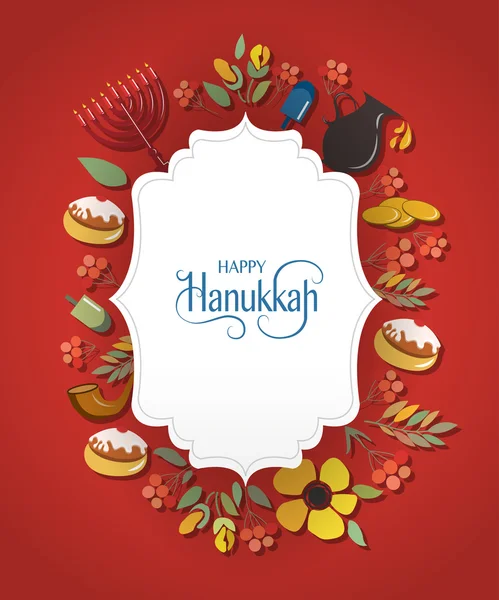 Logotipo, insignia y tipografía de iconos de Happy Hanukkah dibujados a mano — Vector de stock