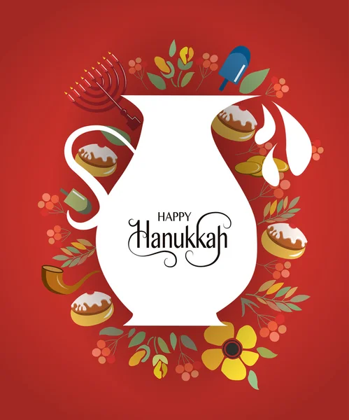 Logotipo, insignia y tipografía de iconos de Happy Hanukkah dibujados a mano — Archivo Imágenes Vectoriales