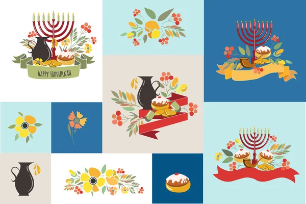 Collection of labels and elements for Hanukkah (Jewish Holiday) — Stockvector