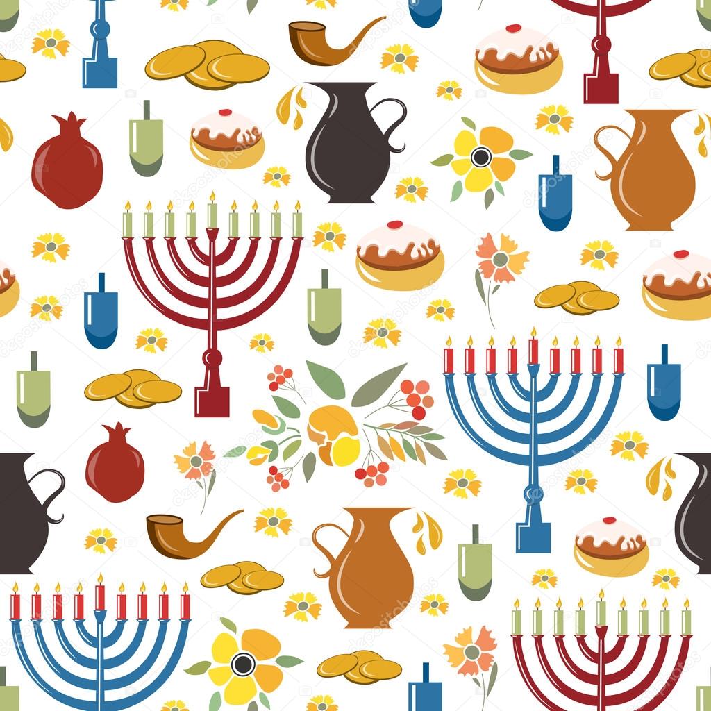 Happy Hanukkah objects background. 