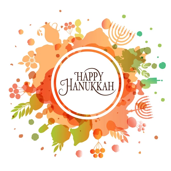Watercolor design style Happy Hanukkah logotype, badge and icon — 스톡 벡터