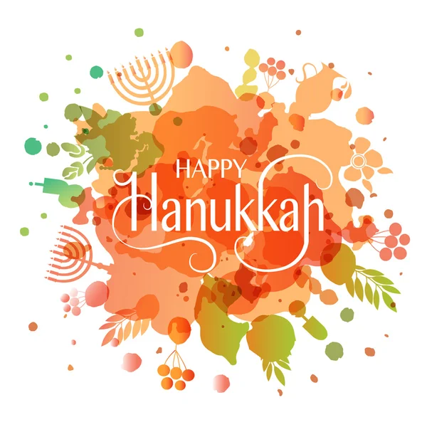 Watercolor design style Happy Hanukkah logotype, badge and icon — Stok Vektör