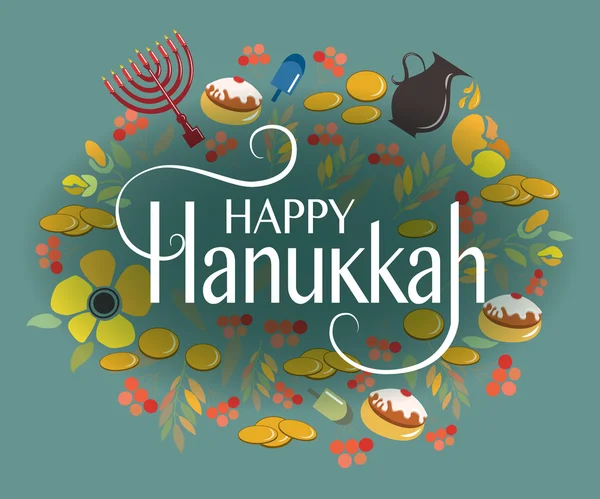 Logotipo, badge e tipografia di icone di Happy Hanukkah . — Vettoriale Stock