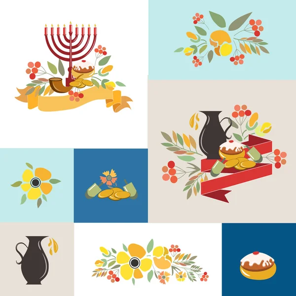 Collection of labels and elements for Hanukkah (Jewish Holiday) — ストックベクタ
