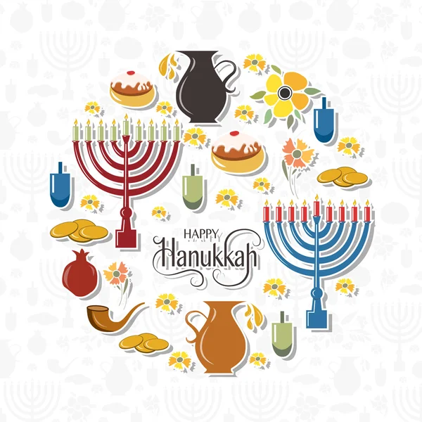 Logotipo, insignia y tipografía de iconos de Happy Hanukkah dibujados a mano — Vector de stock