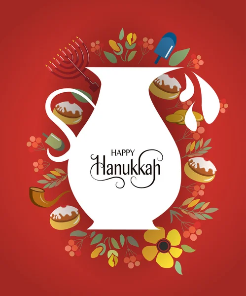 Esquissé à la main Happy Hanukkah logotype, badge et icône typographie — Image vectorielle