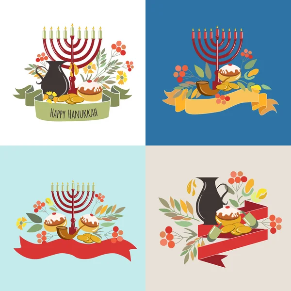 Colección de etiquetas y elementos para Hanukkah (Jewish Holiday ) — Archivo Imágenes Vectoriales