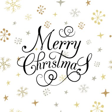 Kar taneleri ve yıldızlarla düz tasarım stlye Christmas Card. 