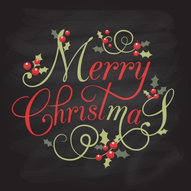 Flat Design Style Christmas Card with holly leaves and berries