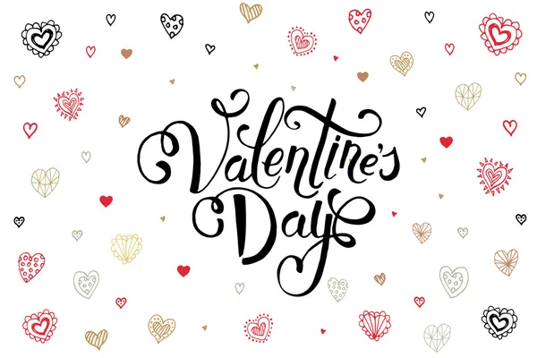 Esquissé à la main le texte de la Saint-Valentin avec des coeurs . — Image vectorielle