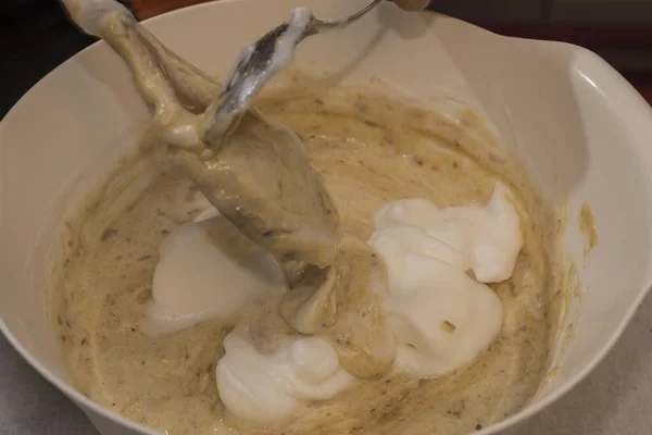 Cuenco Con Harina Trigo Preparación Pastel Moscato Asti Primer Plano — Foto de Stock