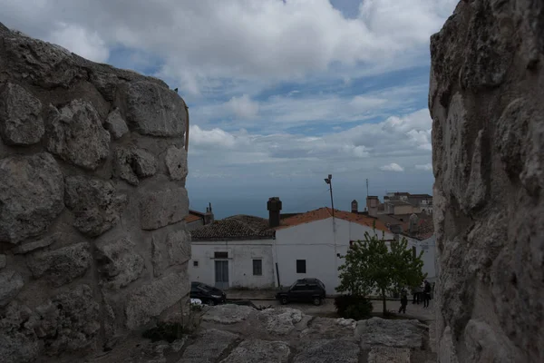 Monte Sant Angelo Blick Auf Die Burgmauern Der Turm Der — Stockfoto