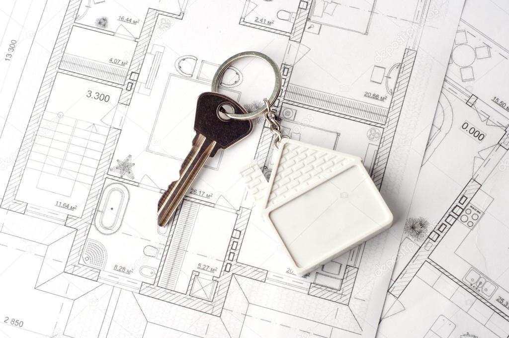 House key on a paper plan