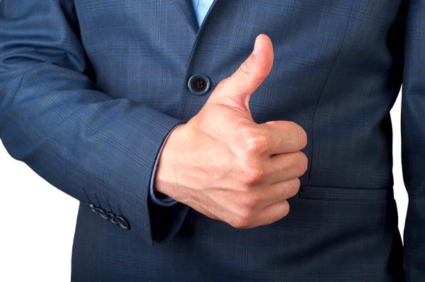 Takım elbiseli bir adam el el başparmak yukarı