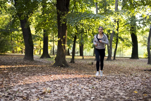 スポーティな女性が公園でジョギング — ストック写真