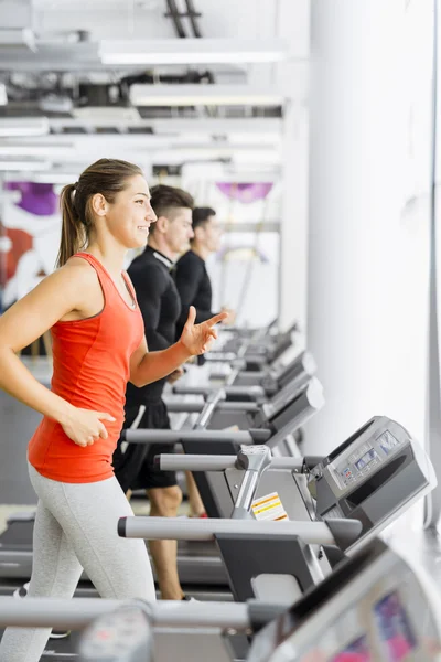 Group of people using treadmills in a gym — Stock Photo, Image