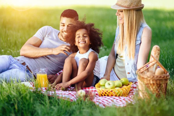 Glada lyckliga familj picknick — Stockfoto