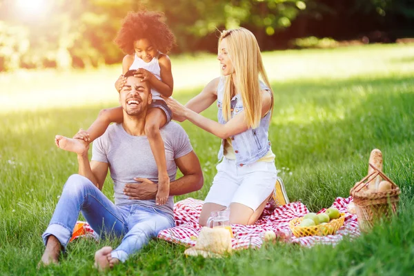 Vrolijke happy familie picknicken — Stockfoto