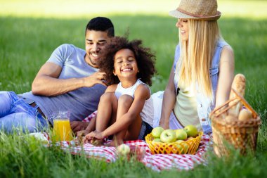 Family picnicking outdoors clipart