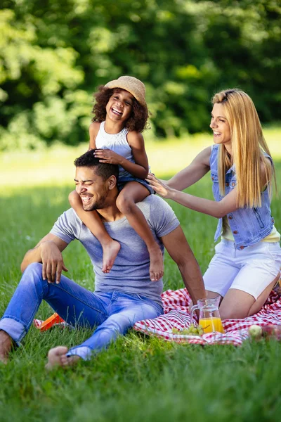 Family picnicking outdoors — Stock Photo, Image