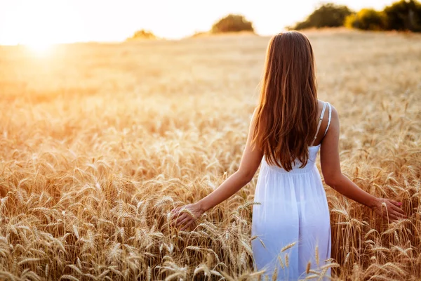 大麦の畑で美しい女性 — ストック写真