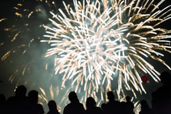 Crowd watching foreworks — Stock Photo, Image