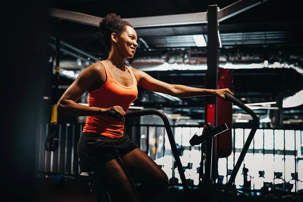 Fit Young Woman Using Exercise Bike Gym Fitness Female Using — Stock Photo, Image