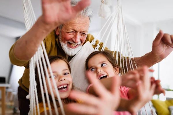 Happy Grandparent Having Fun Times Grandchildren Home — Stock Photo, Image