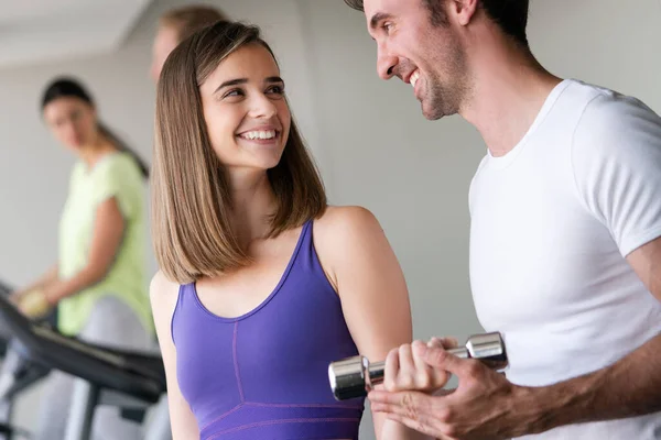 Fitness Sport Beweging Dieet Concept Glimlachende Jonge Vrouw Personal Trainer — Stockfoto