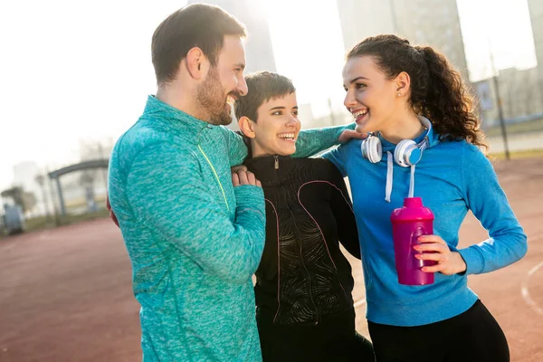 Les Gens Heureux Apprécient Temps Ami Courir Plein Air Sport — Photo