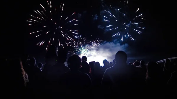 불꽃놀이를 구경하고 전날을 축하하는 — 스톡 사진