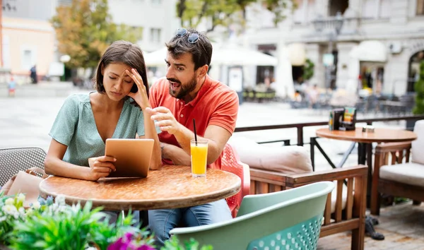 Triste Casal Tendo Conflitos Problemas Relacionamento Café — Fotografia de Stock