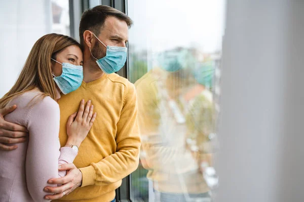 Home Isolation Coronavirus Quarantine Man Woman Wearing Face Mask Coronavirus — Stock Photo, Image