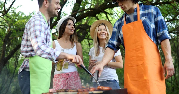 Friends Having Barbecue Party Nature While Having Blast — Stock Photo, Image