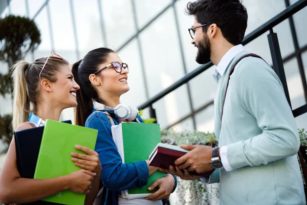 Fröhliche Gruppe Von Studenten Die Der Universität Lernen Und Miteinander — Stockfoto