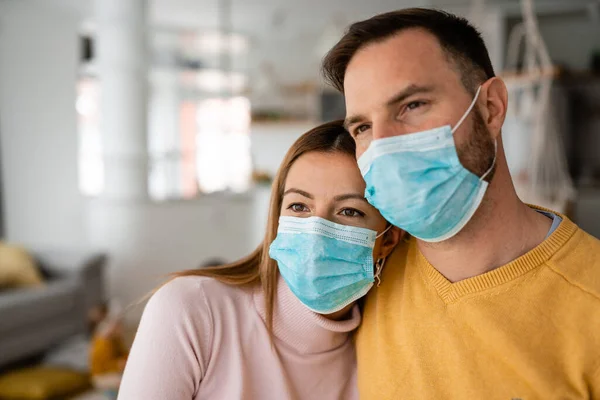 Home Isolation Coronavirus Quarantine Man Woman Wearing Face Mask Coronavirus — Stock Photo, Image