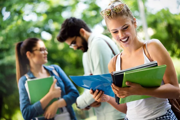 Grupo Estudiantes Universitarios Que Estudian Juntos Divierten Aire Libre — Foto de Stock