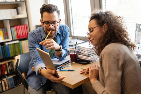 Happy Colleagues Looking Laptop While Working Creative Office — Stock Photo, Image