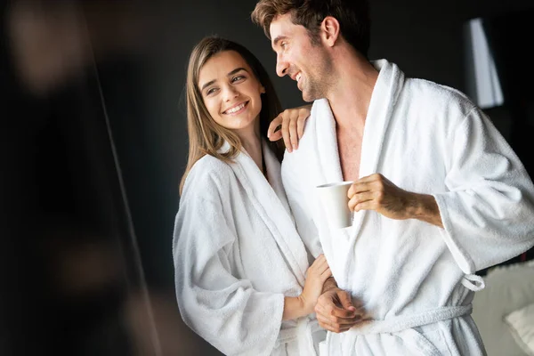 Happy Young Couple Enjoying Treatments Relaxing Wellness Spa Center — Stock Photo, Image