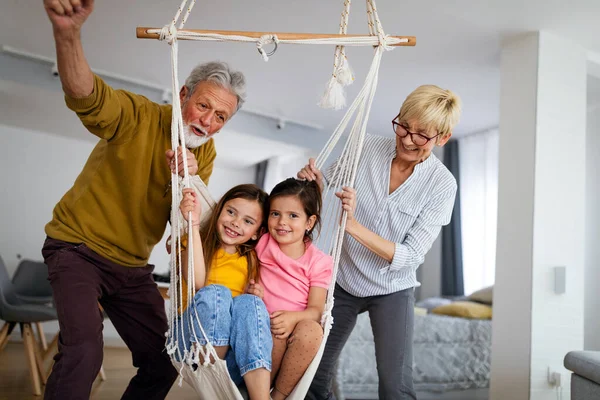 Grandchildren Having Fun Playing Grandparents Home Family Love Generation Concept — Stock Photo, Image