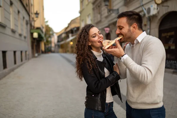 Happy Couple Love Having Fun Sunny Day City — Stock Photo, Image