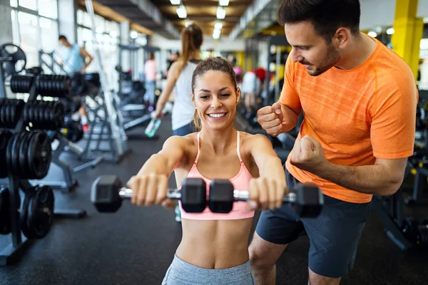 Fitness Sport Training Gym Lifestyle Concept Group Smiling Fit People — Stock Photo, Image