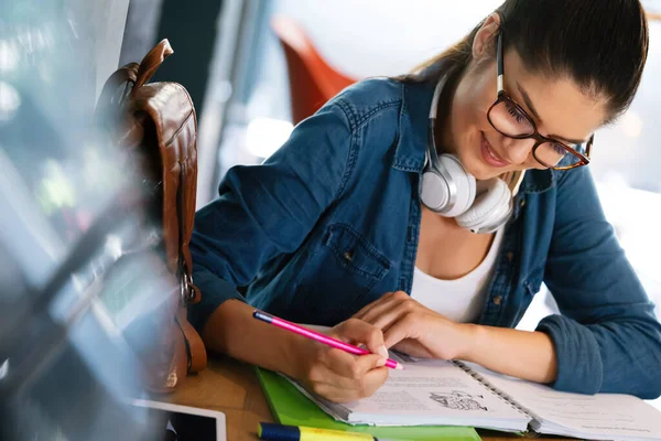 Pretty Young College Student Working Preparing Exam — Stock Photo, Image